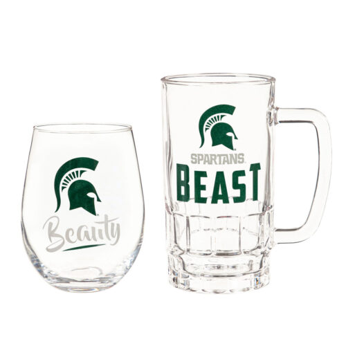 Michigan State Spartans Drink Set Boxed 17oz Stemless Wine and 16oz Tankard