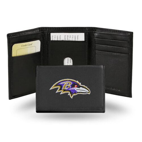 Baltimore Ravens Wallet Trifold Leather Embroidered