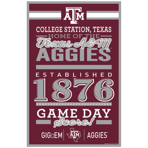 Texas A&M Aggies Sign 11×17 Wood Established Design