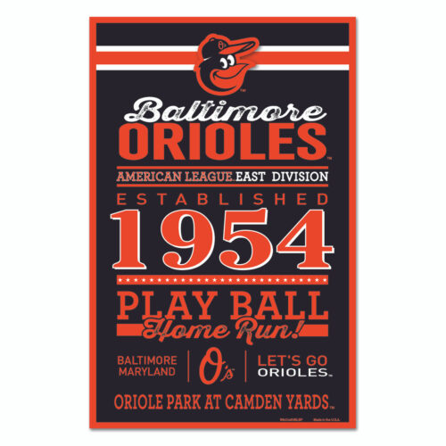 Baltimore Orioles Sign 11×17 Wood Established Design – Special Order