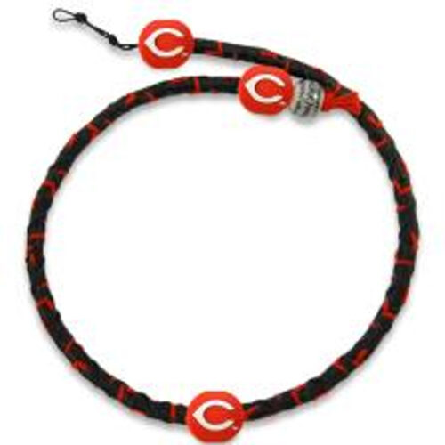 Cincinnati Reds Necklace Frozen Rope Team Color Baseball Black Leather Red Thread CO