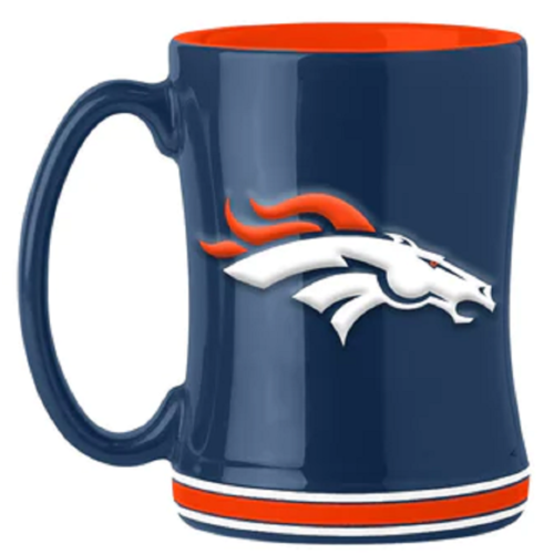 Denver Broncos Coffee Mug 14oz Sculpted Relief Team Color