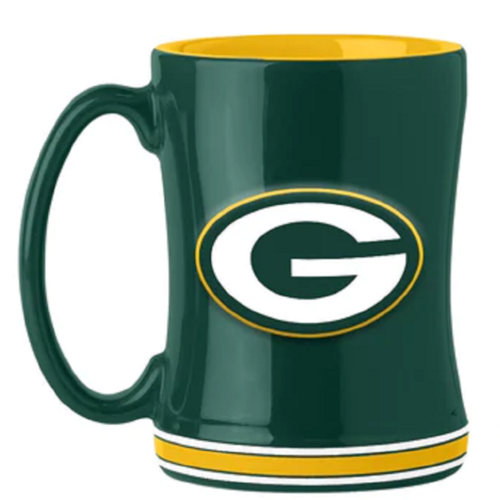 Green Bay Packers Coffee Mug 14oz Sculpted Relief Team Color