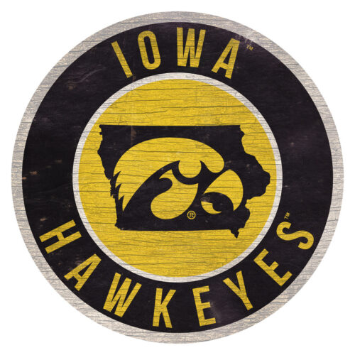 Iowa Hawkeyes Sign Wood 12 Inch Round State Design