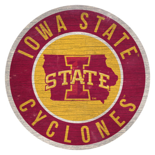 Iowa State Cyclones Sign Wood 12 Inch Round State Design