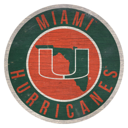 Miami Hurricanes Sign Wood 12 Inch Round State Design