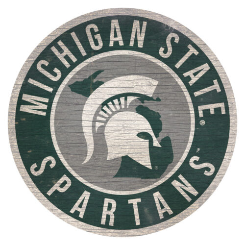 Michigan State Spartans Sign Wood 12 Inch Round State Design