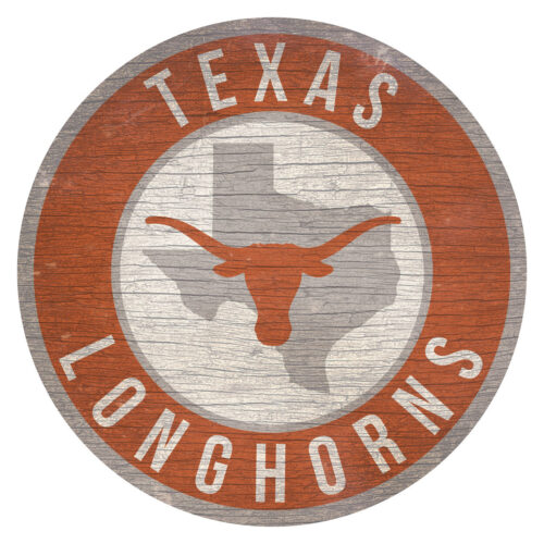 Texas Longhorns Sign Wood 12 Inch Round State Design