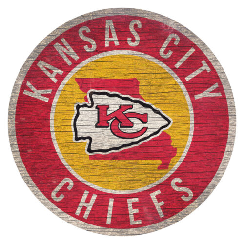 Kansas City Chiefs Sign Wood 12 Inch Round State Design