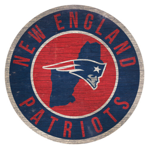 New England Patriots Sign Wood 12 Inch Round State Design