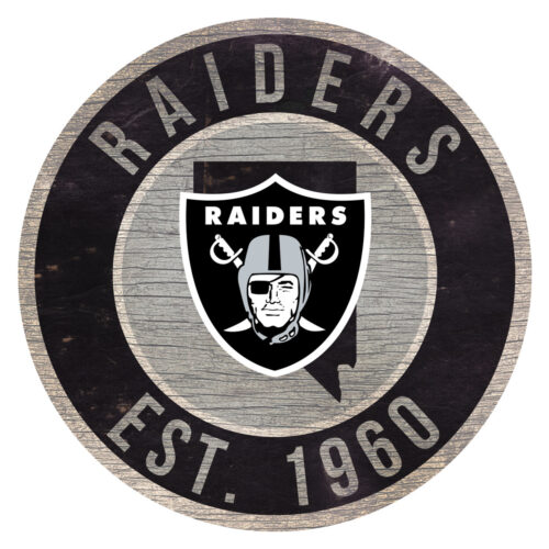 Las Vegas Raiders Sign Wood 12 Inch Round State Design