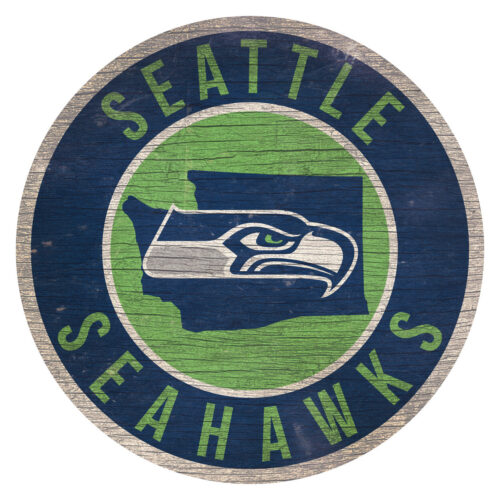 Seattle Seahawks Sign Wood 12 Inch Round State Design