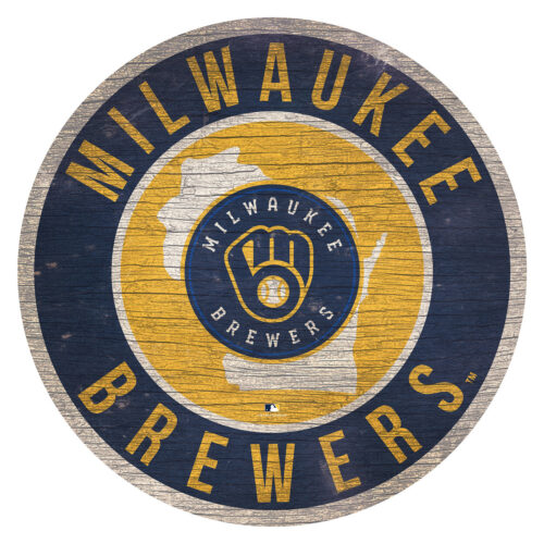 Milwaukee Brewers Sign Wood 12 Inch Round State Design