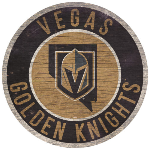 Vegas Golden Knights Sign Wood 12 Inch Round State Design