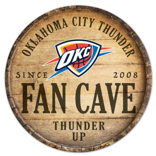 Oklahoma City Thunder Sign Wood 14 Inch Round Barrel Top Design – Special Order