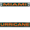 Miami Hurricanes License Plate Frame Laser Cut Chrome